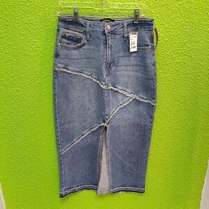 BCBG Blue Asymmetrical Midi Pencil Skirt